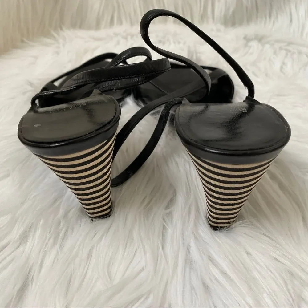 Salvatore Ferragamo black leather slingback striped heels sandal 7.5